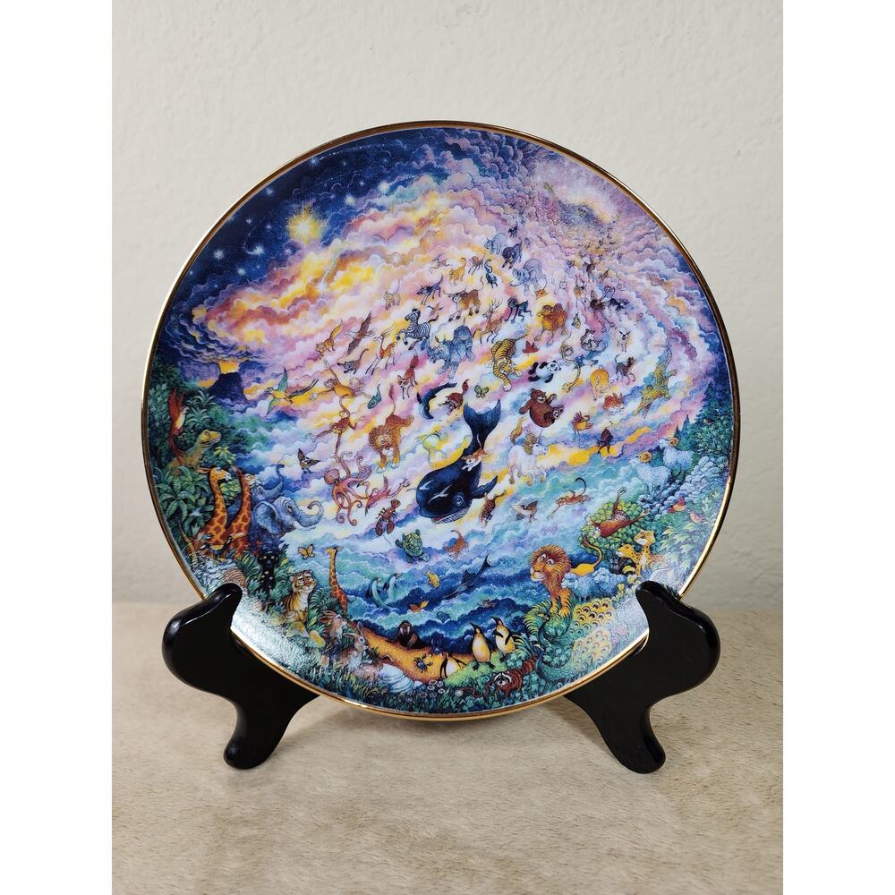 Plate In the Beginning by Bill Bell 8" Animals Bible Story 1991 Porcelain Vtg